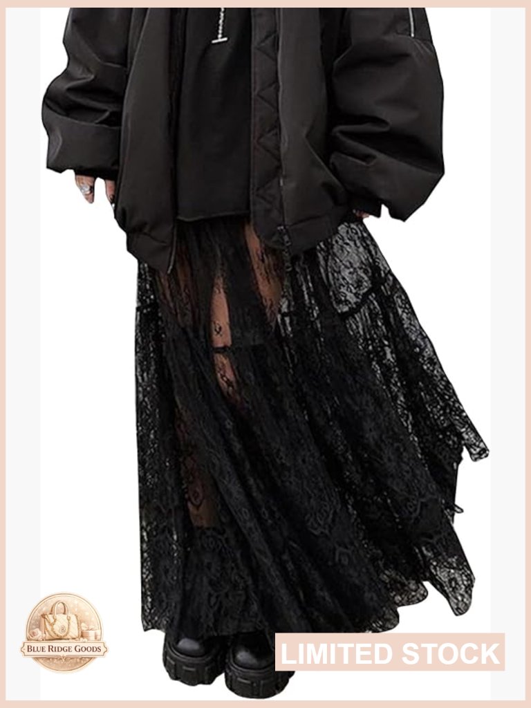 Women High Waist Lace Maxi Skirt Beach Cover Up Sheer Mesh A-Line Skirt